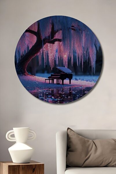 Teona Ahşap Στρογγυλό Ξύλινο Διακοσμητικό Πίνακα Πιάνου με Μαγική Χειμερινή Μ...