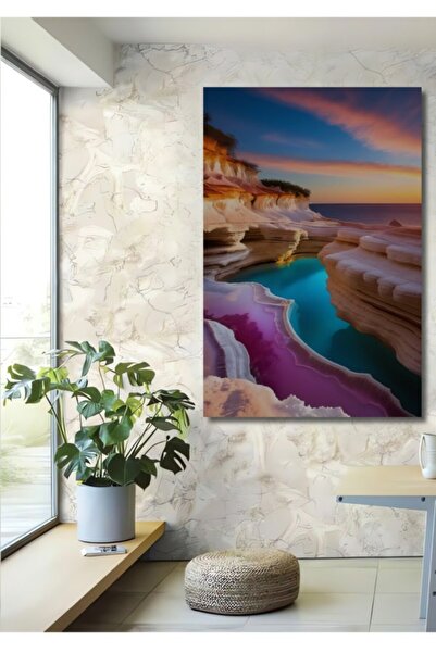 Teona Ahşap Ξύλινο διακοσμητικό τραπέζι με ελαιογραφία που αποτελεί θέα της π...