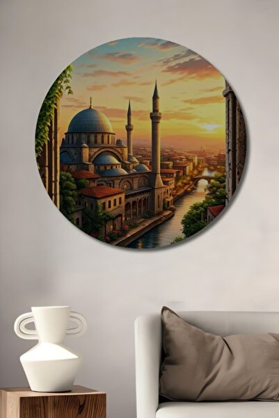 Teona Ahşap Στρογγυλό, πανέμορφο ξύλινο διακοσμητικό τραπέζι με ελαιογραφία μ...