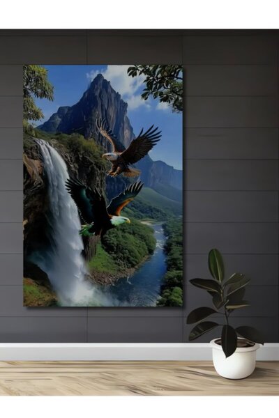 Teona Ahşap Διακοσμητικό Ξύλινο Τραπέζι με Ελαιογραφία με θέμα τον Καταρράκτη...