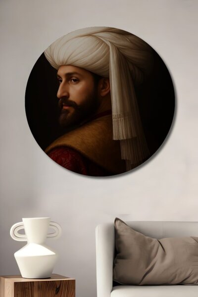 Teona Ahşap Στρογγυλό Ξύλινο Διακοσμητικό Πίνακα με Ελαιογραφία Πορτρέτου Οθω...