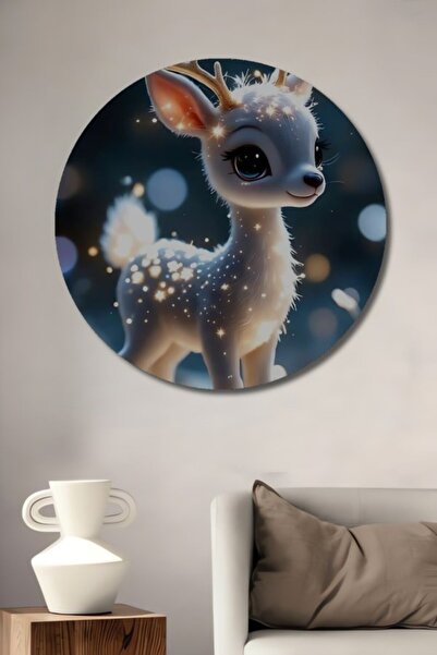 Teona Ahşap Στρογγυλό Ξύλινο Διακοσμητικό Τραπέζι με Σχέδιο Ελαφιών στο Μαγικ...