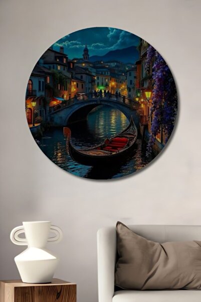 Teona Ahşap Στρογγυλό διακοσμητικό ξύλινο πίνακα με ελαιογραφία με θέμα το σκ...