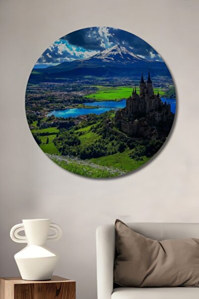 Teona Ahşap Στρογγυλό Ξύλινο Διακοσμητικό Τραπέζι με Θέμα το Κάστρο και Τοπίο...