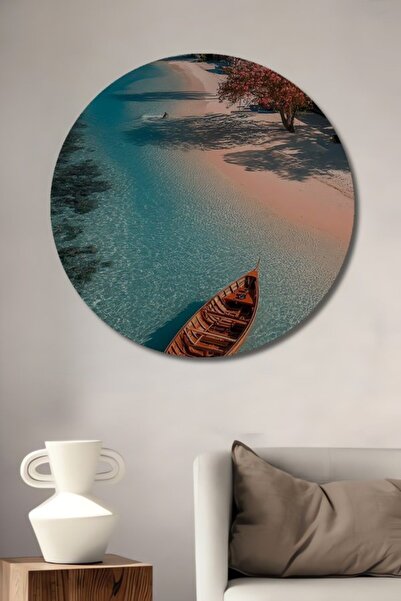 Teona Ahşap Διακοσμητικό ξύλινο τραπέζι με ελαιογραφία με θέα στην ακτή των Μ...