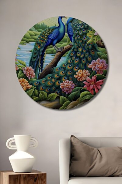 Teona Ahşap Στρογγυλή Ξύλινη Διακοσμητική Πίνακας ζωγραφικής με ελαιογραφία μ...