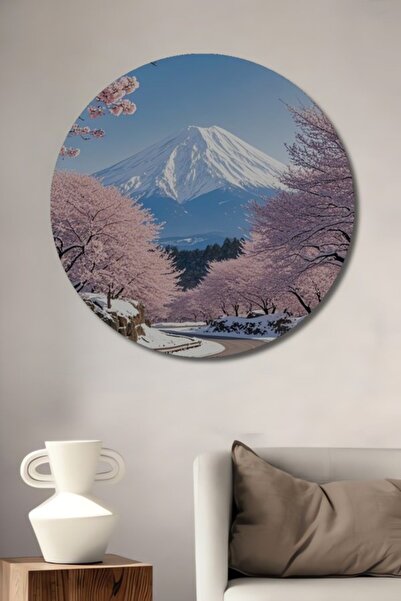 Teona Ahşap Στρογγυλό Ξύλινο Διακοσμητικό Πίνακα με θέμα το Ορέιο Φούτζι και ...