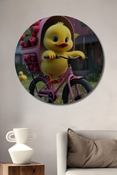 Teona Ahşap Στρογγυλό Ξύλινο Διακοσμητικό Τραπέζι με Σκηνικό Ποδηλατικής Σκην...