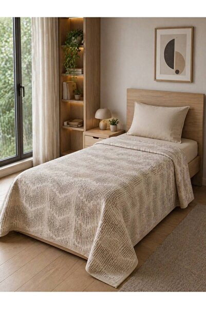 ŞENER HOME Σετ Πικέ με Σχέδιο Δέλτα, Ελαστικό Μονό Σεντόνι - Καφέ