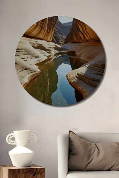 Teona Ahşap Στρογγυλό Ξύλινο Διακοσμητικό Τραπέζι με Εφέ Νερομπογιάς και Φυσι...