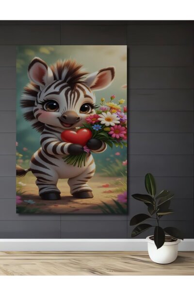 Teona Ahşap Χαριτωμένο Ξύλινο Διακοσμητικό Τραπέζι με Ζέβρες, Καρδιές και Μπο...