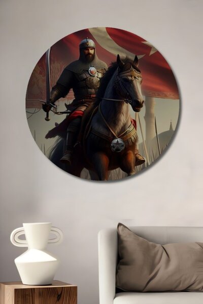 Teona Ahşap Στρογγυλό Ξύλινο Διακοσμητικό Πίνακα με Ελαιογραφία Οθωμανού Πολε...