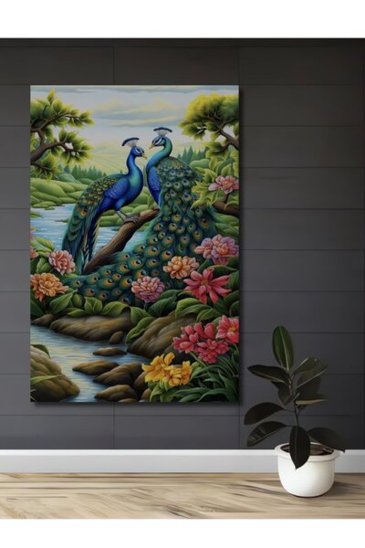 Teona Ahşap Μαγικά Παγώνια με Ελαιογραφία, Ξύλινο Διακοσμητικό Τραπέζι για το...