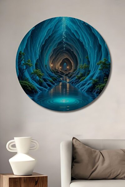 Teona Ahşap Στρογγυλό Ξύλινο Διακοσμητικό Τραπέζι με Ελαιογραφία Στυλ Παραμυθ...