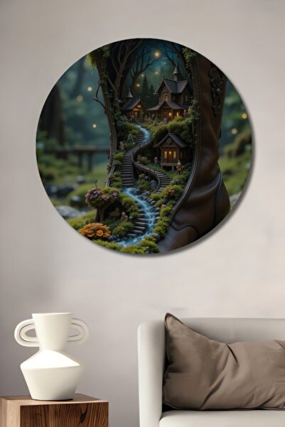 Teona Ahşap Στρογγυλά Ξύλινα Διακοσμητικά Παντοφλάκια Παραμυθιού με Ελαιογραφία