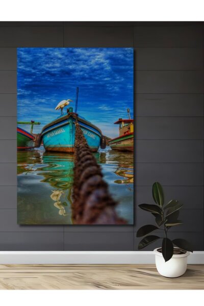 Teona Ahşap Ξύλινο διακοσμητικό τραπέζι με ελαιογραφία μπλε ουρανού και λευκο...