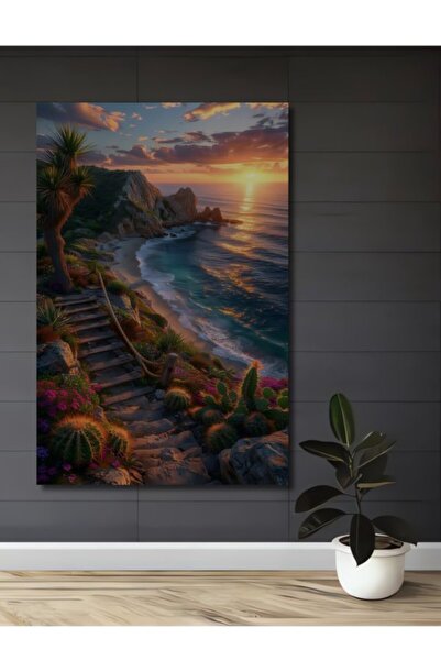 Teona Ahşap Ξύλινο Διακοσμητικό Τραπέζι με Θέμα Ηλιοβασίλεμα και Θέα Παραλίας...