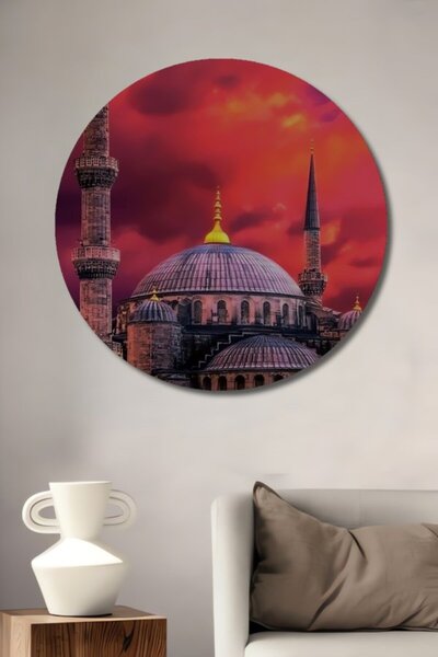 Teona Ahşap Στρογγυλό Ξύλινο Διακοσμητικό Τραπέζι με Ελαιογραφία Κατόπιν Θέας...