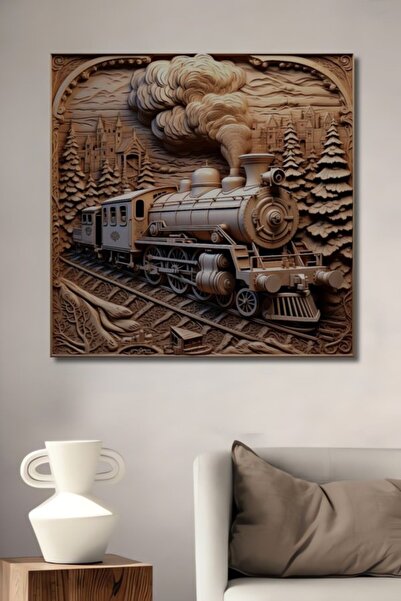 Teona Ahşap Αντίκα Ξύλινη Διακοσμητική Πινακίδα Τέχνης με Θέμα το Ατμοκίνητο ...