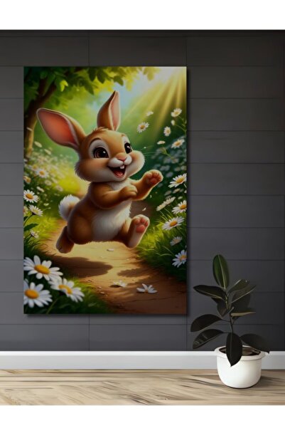 Teona Ahşap Ελαιογραφία Happy Rabbit Forest με εφέ λαδιούχας ζωγραφικής σε ξύ...