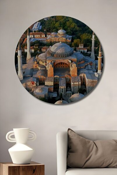 Teona Ahşap Στρογγυλό Ξύλινο Διακοσμητικό Τραπέζι με Ιστορικό Κτίριο της Αγία...