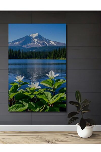 Teona Ahşap Διακοσμητικό Ξύλινο Τραπέζι με Ακουαρέλα Τοπίου Βουνού και Λίμνης...