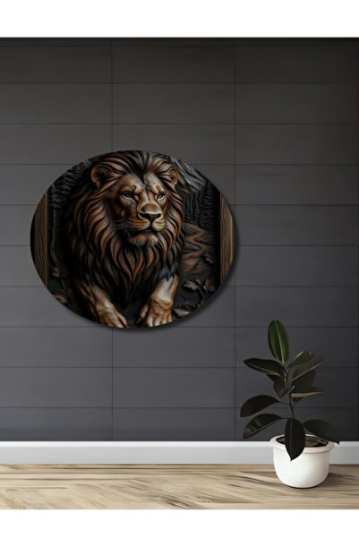 Teona Ahşap Διακοσμητικό ξύλινο τραπέζι με σκάλισμα Βασιλιά του Δάσους, Λιοντ...