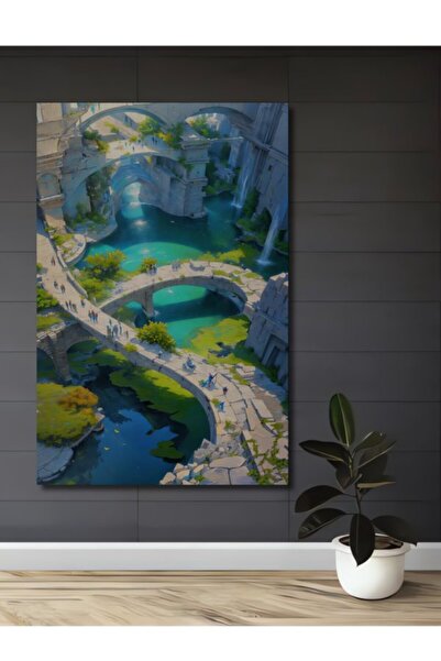 Teona Ahşap Παραμυθένιες Γέφυρες Πόλης Ελαιογραφία με όψη ξύλου Διακοσμητικός...