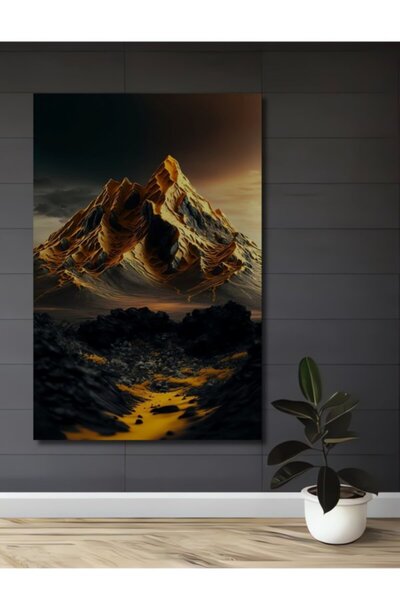 Teona Ahşap Χρυσό Ορεινό Τοπίο, Ξύλινο Διακοσμητικό Τραπέζι με Ελαιογραφία, Κ...