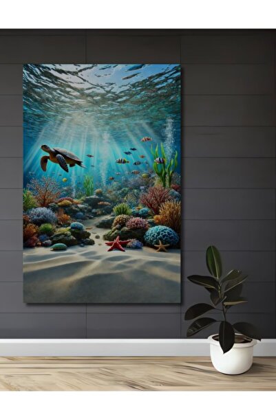 Teona Ahşap Διακοσμητικός πίνακας από ξύλο με ελαιογραφία Υποθαλάσσιων Κοραλλ...
