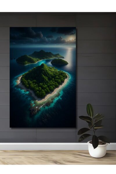 Teona Ahşap Μυστηριώδες Τροπικό Τοπίο Νησιού Ψηφιακή Εκτύπωση Ξύλινο Διακοσμη...