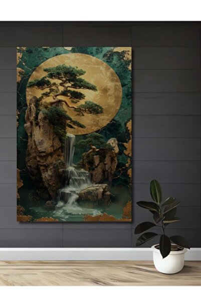 Teona Ahşap Ξύλινο διακοσμητικό τραπέζι με ελαιογραφία με θέμα τον Καταρράκτη...