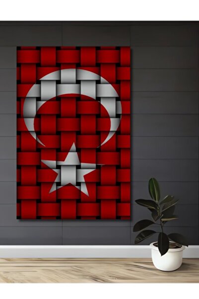 Teona Ahşap Τουρκική Σημαία με Υφαντή Όψη, Ξύλινο Διακοσμητικό Τραπέζι Μοντέρ...