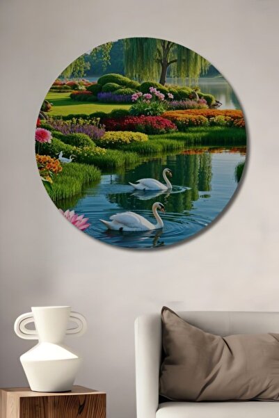 Teona Ahşap Στρογγυλό, πανέμορφο ξύλινο διακοσμητικό τραπέζι με ελαιογραφία μ...