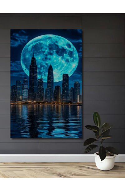 Teona Ahşap Παράσταση πόλης στο φως του μπλε φεγγαριού, ξύλινο διακοσμητικό τ...