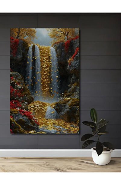 Teona Ahşap Ξύλινο διακοσμητικό τραπέζι με εφέ ελαιογραφίας Χρυσός Καταρράκτη...