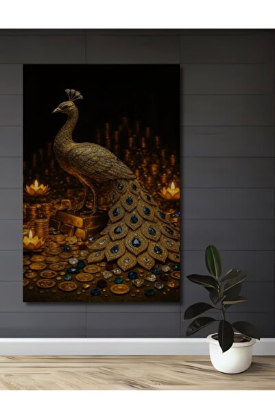 Teona Ahşap Διακοσμητικός Ξύλινος Πίνακας με Χρυσόφτερο Παγώνι, για Σπίτι, Εί...