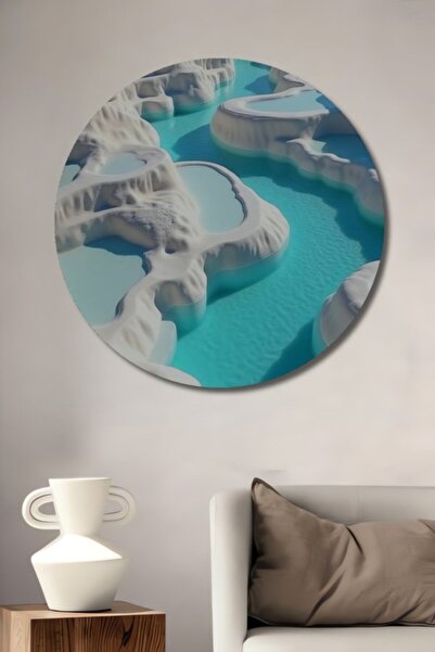 Teona Ahşap Στρογγυλό Ξύλινο Διακοσμητικό Τραπέζι από Τραβερτίνη Παμοκκάλη, Φ...