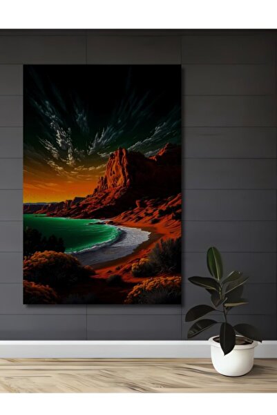 Teona Ahşap Διακοσμητικό ξύλινο τραπέζι με ελαιογραφία με θέα στην ακτή του κ...