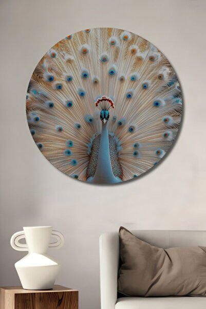 Teona Ahşap Στρογγυλό, μεγάλο, λευκό, ξύλινο διακοσμητικό τραπέζι με ελαιογρα...