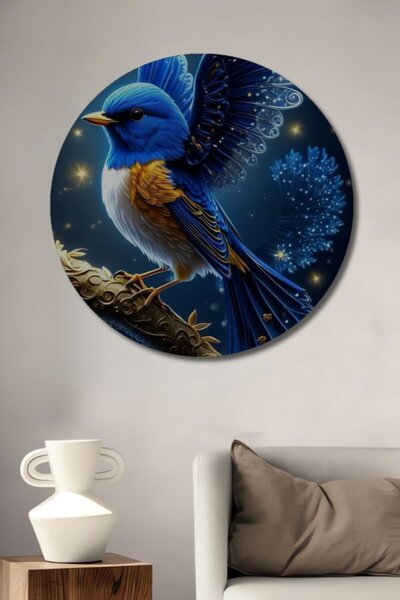 Teona Ahşap Στρογγυλό Ξύλινο Διακοσμητικό Τραπέζι με Ελαιογραφία Μυστικιστικο...