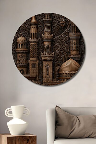 Teona Ahşap Στρογγυλό έργο ισλαμικής αρχιτεκτονικής τέχνης με χάλκινη όψη, ξύ...