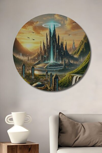 Teona Ahşap Στρογγυλό Φουτουριστικό Αστικό Τοπίο Ψηφιακής Εκτύπωσης Ξύλινο Δι...