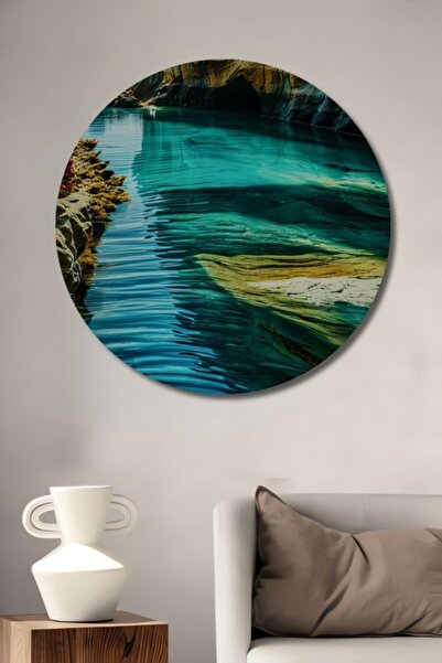 Teona Ahşap Στρογγυλό τυρκουάζ διακοσμητικό ξύλινο πίνακα με εμφάνιση ελαιογρ...