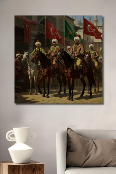 Teona Ahşap Οθωμανικά Συντάγματα Ξύλινο Διακοσμητικό Τραπέζι με Εφέ Ελαιογραφ...