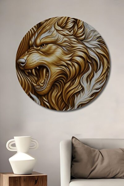 Teona Ahşap Στρογγυλό Ξύλινο Διακοσμητικό Πίνακα Στρογγυλού Χρυσού Λιονταριού...
