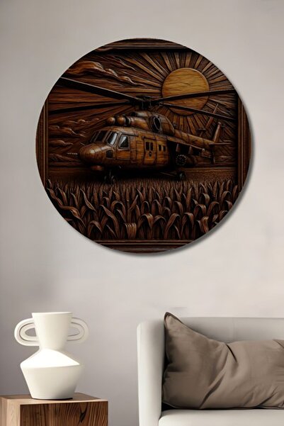 Teona Ahşap Στρογγυλό Ξύλινο Διακοσμητικό Τραπέζι Ελικόπτερο Ηλιοβασίλεμα, γι...