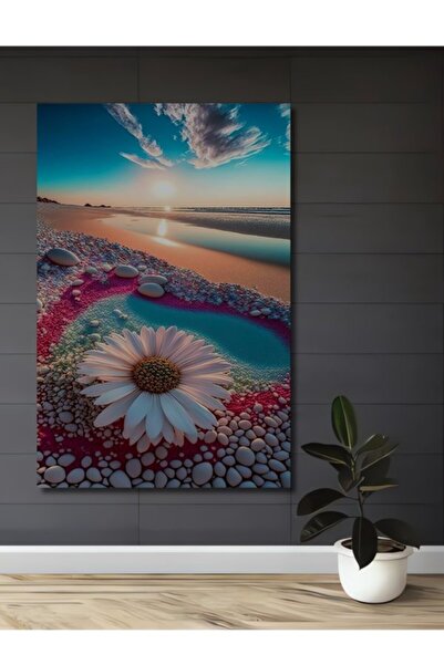 Teona Ahşap Ξύλινο διακοσμητικό τραπέζι με ελαιογραφία με θέα στην παραλία τη...