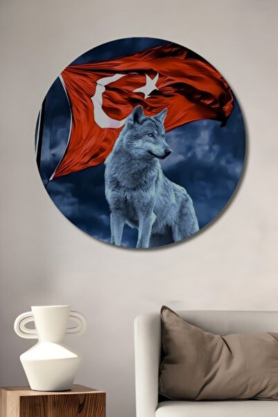 Teona Ahşap Ξύλινο διακοσμητικό πίνακα με τον λύκο και την τουρκική σημαία σε...