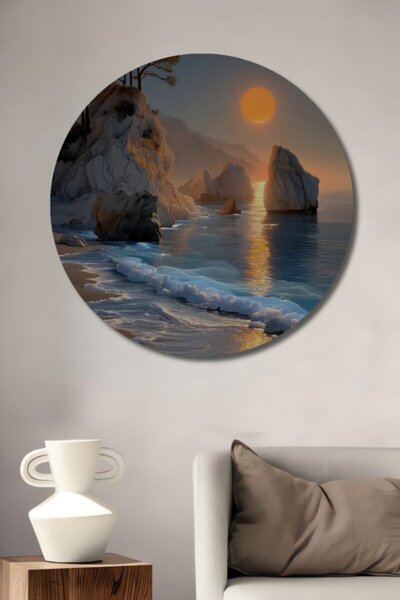 Teona Ahşap Στρογγυλό Ξύλινο Διακοσμητικό Πίνακα με θέμα το Ηλιοβασίλεμα, τις...